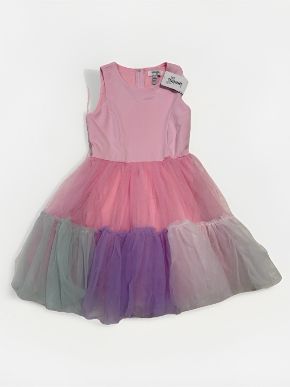 New Speechless Sz 10-12 Pink Bodice  Layed Tulle Ruffle Skirt Fairy Dress Pastel